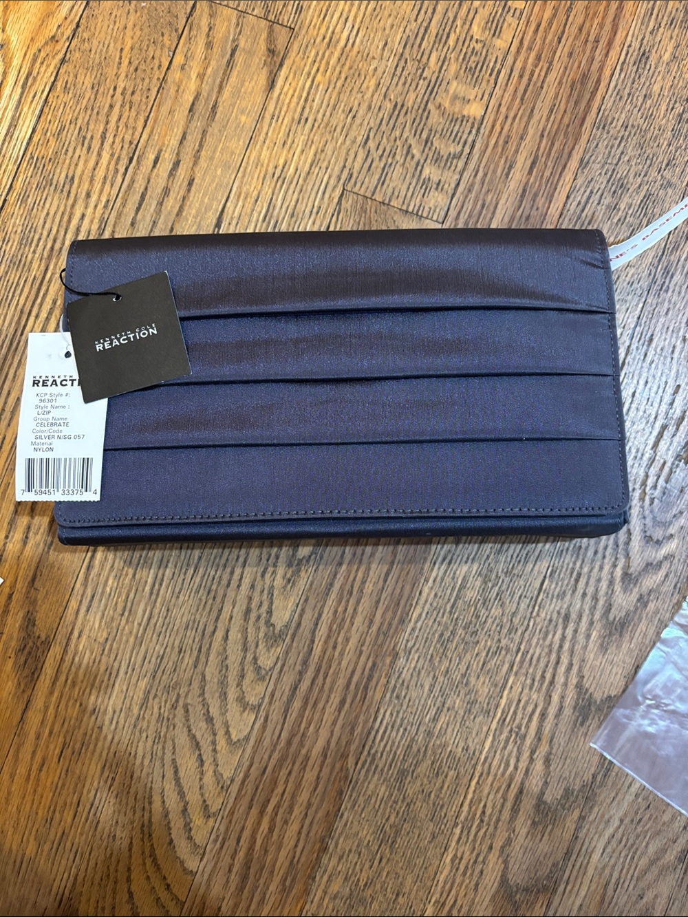 Kenneth Cole Reaction Pleated Satin Grey Clutch